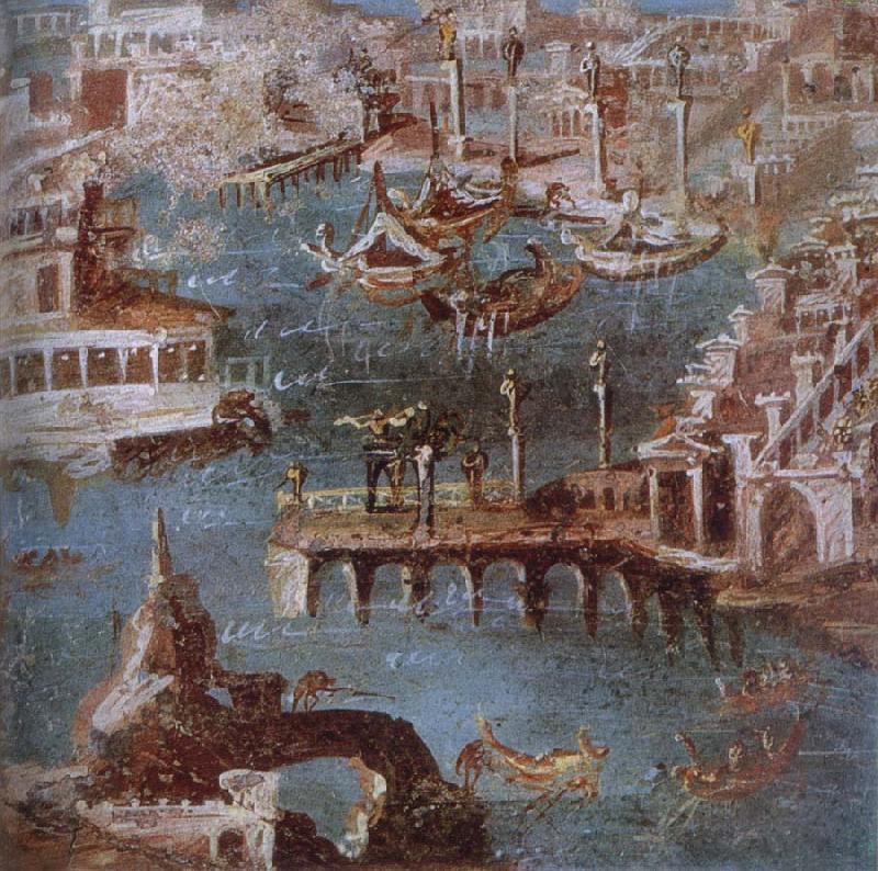 unknow artist Wall painting a harbour from Stabiae China oil painting art